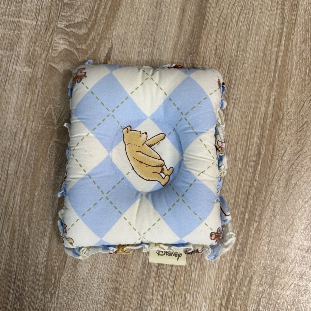 VTG Disney Winnie The Pooh Cushion Pillow Pastel Baby Nursery Blue‎ Argyle 6.5"